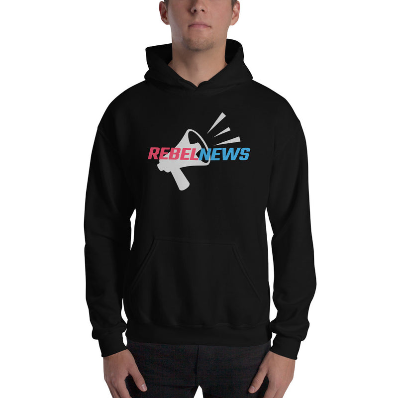 Load image into Gallery viewer, Rebel News Logo Horn Background- Unisex Hoodie