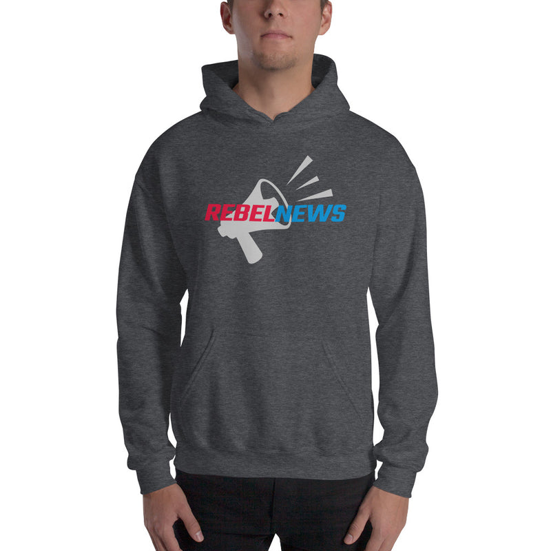 Load image into Gallery viewer, Rebel News Logo Horn Background- Unisex Hoodie