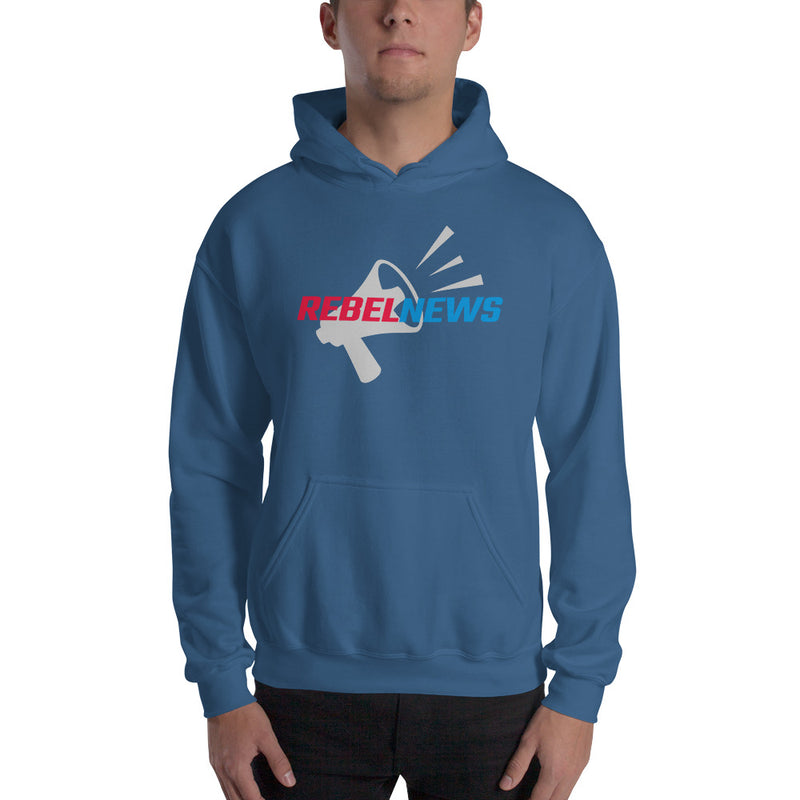Load image into Gallery viewer, Rebel News Logo Horn Background- Unisex Hoodie
