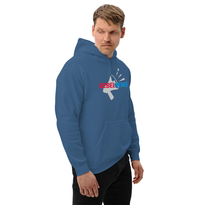 Load image into Gallery viewer, Rebel News Logo Horn Background- Unisex Hoodie
