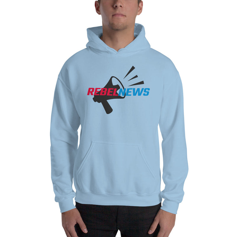 Load image into Gallery viewer, Rebel News Logo Horn Background- Unisex Hoodie