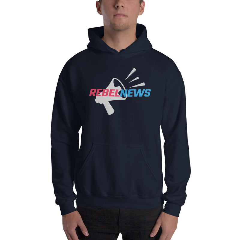 Load image into Gallery viewer, Rebel News Logo Horn Background- Unisex Hoodie