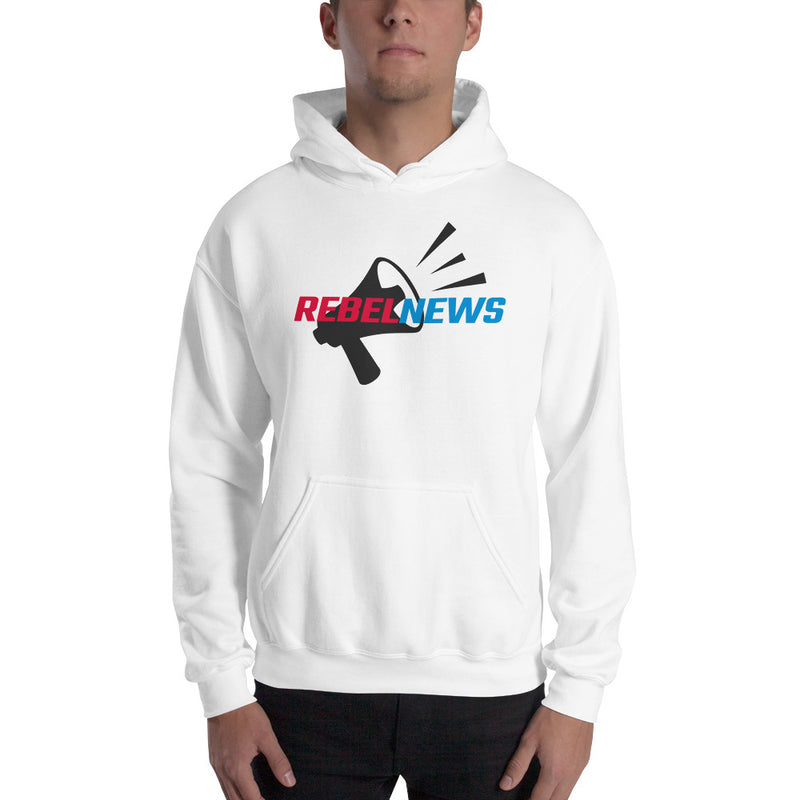 Load image into Gallery viewer, Rebel News Logo Horn Background- Unisex Hoodie