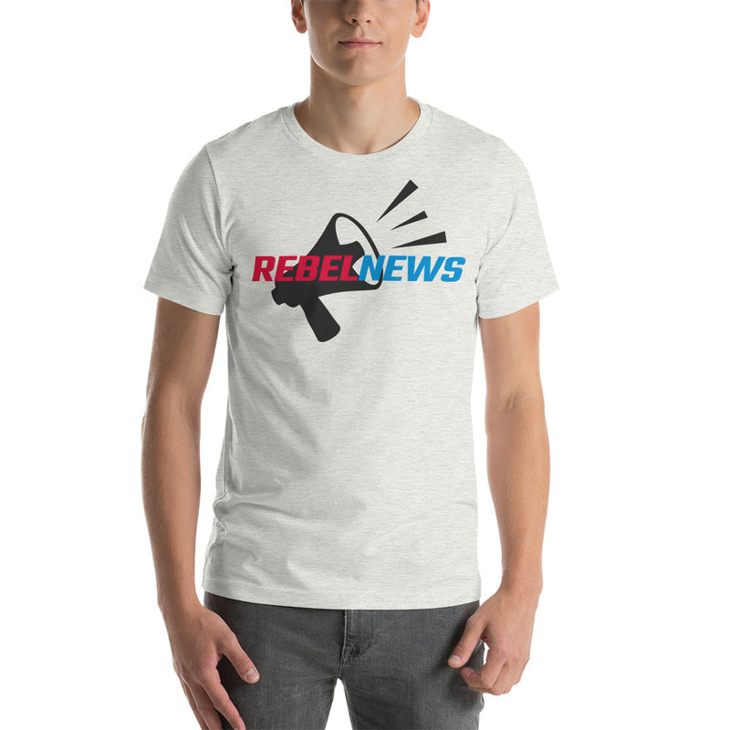 Load image into Gallery viewer, Rebel News Logo Horn Background- Unisex T-Shirt