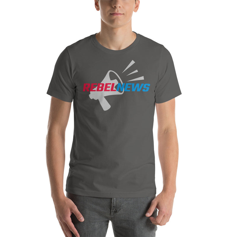Load image into Gallery viewer, Rebel News Logo Horn Background- Unisex T-Shirt