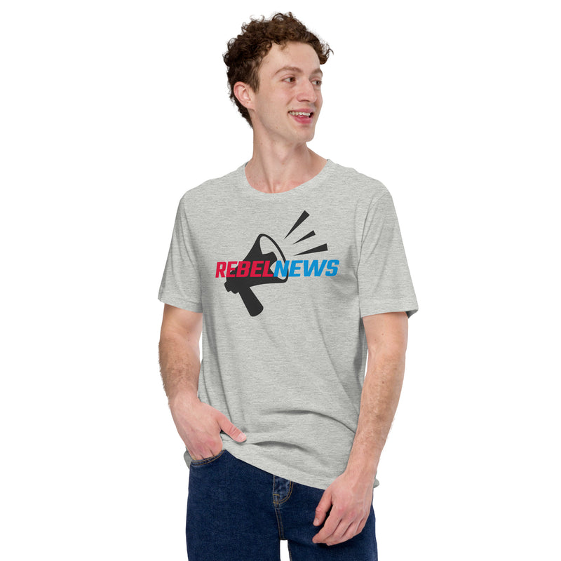 Load image into Gallery viewer, Rebel News Logo Horn Background- Unisex T-Shirt