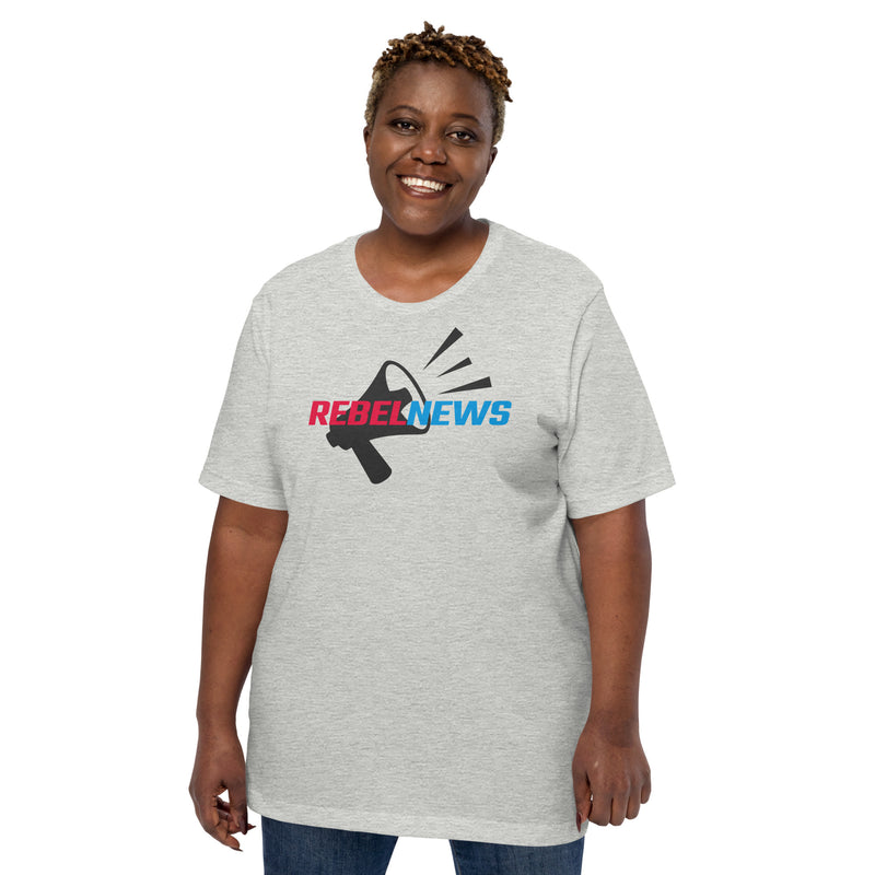 Load image into Gallery viewer, Rebel News Logo Horn Background- Unisex T-Shirt