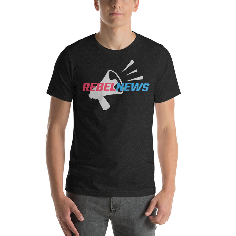 Load image into Gallery viewer, Rebel News Logo Horn Background- Unisex T-Shirt