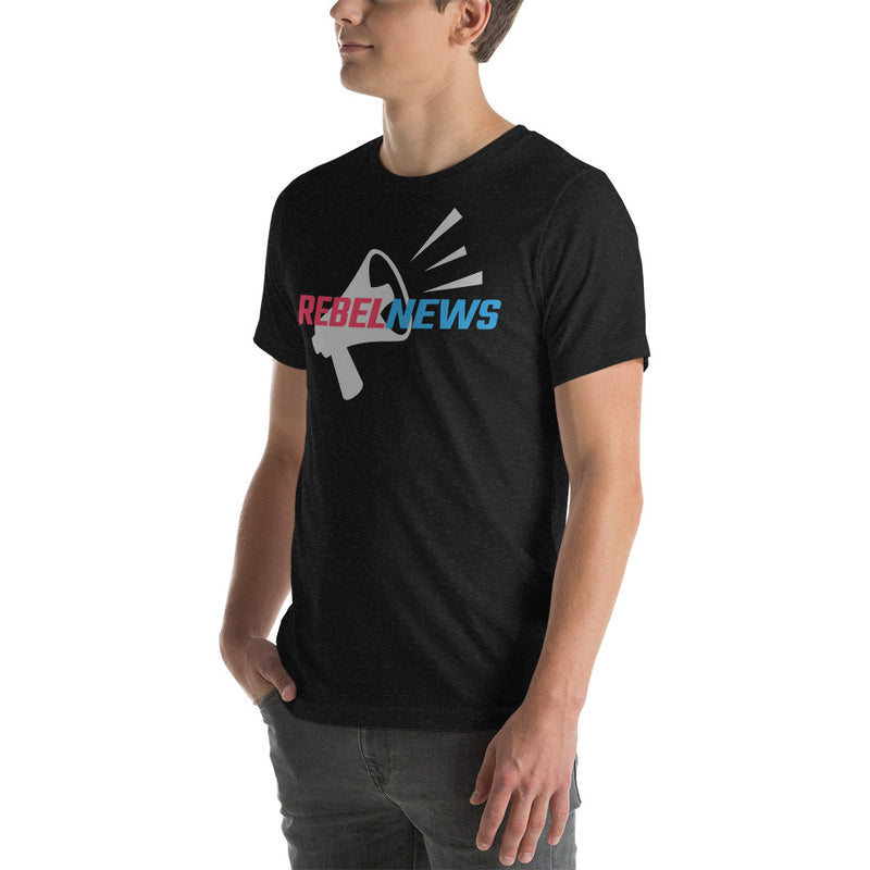 Load image into Gallery viewer, Rebel News Logo Horn Background- Unisex T-Shirt