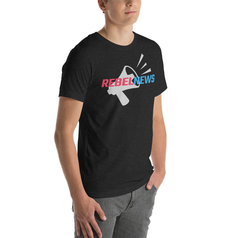 Load image into Gallery viewer, Rebel News Logo Horn Background- Unisex T-Shirt
