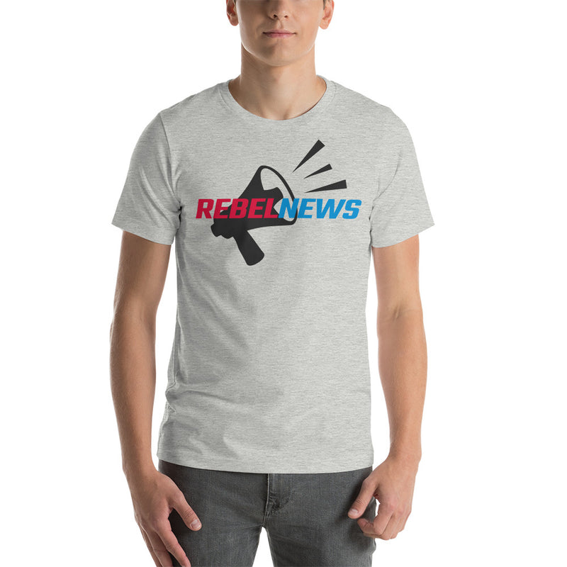 Load image into Gallery viewer, Rebel News Logo Horn Background- Unisex T-Shirt
