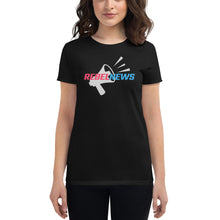 Load image into Gallery viewer, Rebel News Logo With Horn Background- Women&#39;s Fitted T-Shirt
