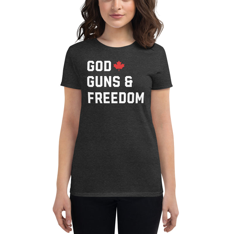 Load image into Gallery viewer, God, Guns &amp; Freedom Canada- Women&#39;s Fitted T-Shirt
