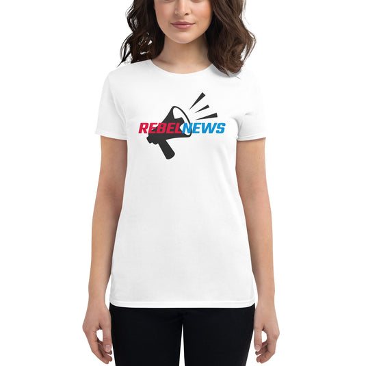 Rebel News Logo With Horn Background- Women's Fitted T-Shirt